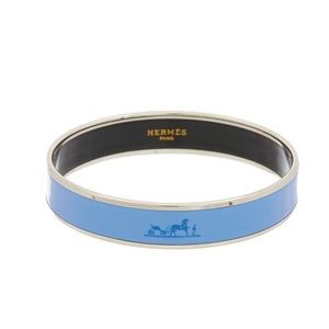Hermes Palladium-Plated, Blue Enamel Narrow Bangle